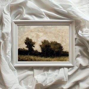 Printable Landscape Painting/ Vintage Horizontal Artwork/ Rustic/ Trees/ Interior Design/ Forest/ Oil Painting/Instant Download/VA38