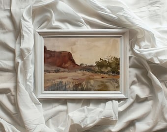 Pintura de paisaje imprimible/Obra de arte horizontal vintage/Colina/Colores otoñales/Diseño de interiores/Montaña/Pintura al óleo/Descarga instantánea/VA22