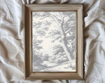 Vintage Wald Illustration/ Druckbare digitale Kunst/ Wandkunst/ Monochrome Zeichnung/ Natur Szene/ Vertikale Zeichnung/ Zeitloses Dekor/ VA116