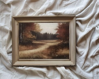 Herbst Waldweg / Ölbild / Druckbare digitale Kunst / Wandbild / Warme Erdtöne / Rustikale Natur Szene / Gemütliches Dekor / VA102