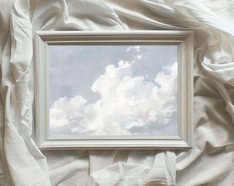 Pintura al óleo de nubes para imprimir/Obra de arte horizontal vintage/Cielo tranquilo/Diseño de interiores para habitaciones de niños/Rústico/Descarga instantánea/VA10