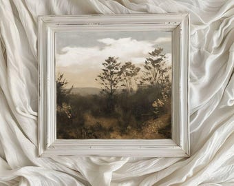 Gelassener rustikaler Hügel / Ruhige Landschaft / Druckbare quadratische digitale Kunst / herunterladbare Wanddekoration / Erdtöne / Landschaftsszene / A163