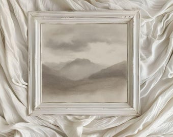 Minimalistische Berglandschaft / Bleistift Zeichnung Stil / Druckbare digitale Kunst / Wandkunst / Abstrakte Töne / Quadratisches Kunstwerk / VA100