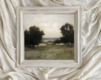 Idyllische Landschaft Ölgemälde / Druckbare digitale Kunst / Kunst / Abstrakte Landschaft / Blumen Landschaft / Quadratische Kunst / VA95