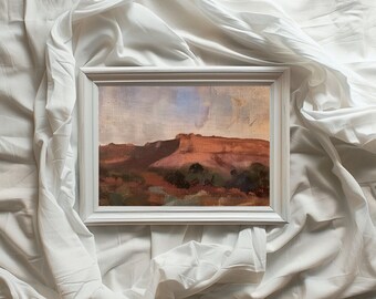 Pintura de paisaje imprimible/Obra de arte horizontal vintage/Colina/Colores otoñales/Diseño de interiores/Montaña/Pintura al óleo/Descarga instantánea/VA21