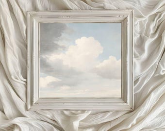 Elegantes Wolken Gemälde/ Ölgemälde/ Druckbare digitale Kunst/ Kunst/ Himmel und Wolken/ Minimalistisches Dekor/ Blau und Grau Töne/VA120