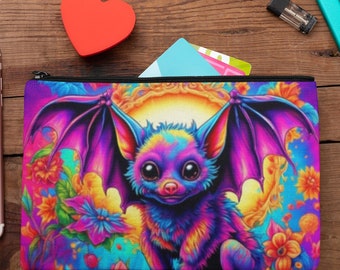 Rainbow Bat Zippered Accessory Pouch T-bottom, Travel Makeup Bag, Cosmetic Bag, Cute Pencil Pouch, Travel Pouch, Packing and Organization