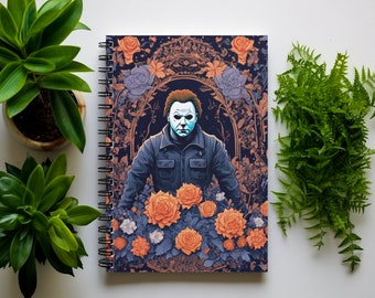 Michael Myers Halloween Spiral Notebook Gift Unique Halloween Lined Notebook Floral Design Cute Gothic Journal Horror School Supplies