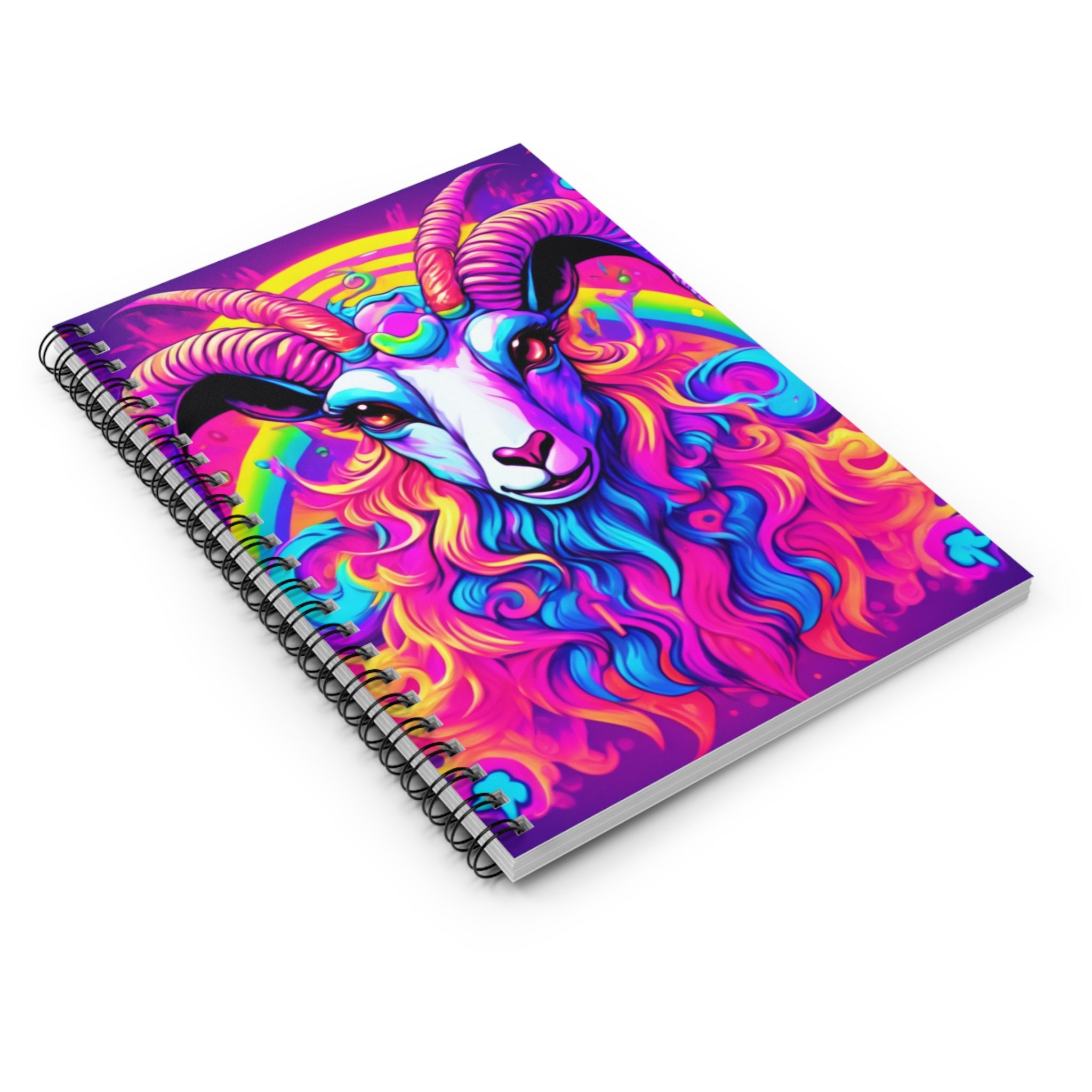 Rainbow Demon Goat Spiral Notebook, Halloween Gift, Quirky Lined ...