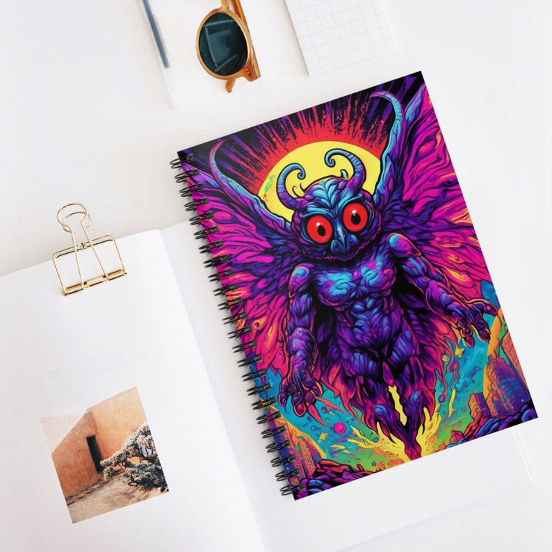 Rainbow Mothman Spiral Notebook Gift for Halloween Lined Notebook 90s
