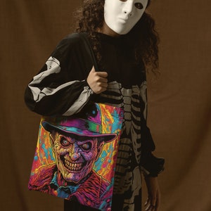 Borsa In Tela Horror Clown, Tote Bag Regalo Per Fan Con Stampa Artistica, 37x32 Cm, Idea Regalo Per Halloween