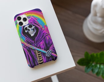 Rainbow Grim Reaper Phone Case Magnetic Charging iPhone Pro Max X XR XS 15 14 13 12 11 8, Samsung S20 S21 S22 S23 S24, Google Pixel 5 6 7 8