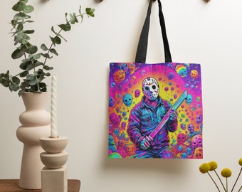 Rainbow Slasher-draagtas, jaren 90 retro canvas draagtas, draagtas horrorkarakter, kleurrijke Trick or Treat-tas, gotisch esthetiek, Halloweencadeau