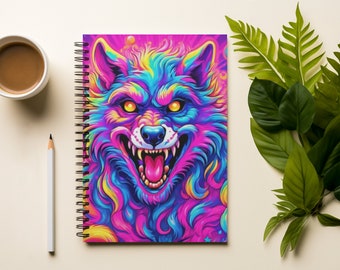 Rainbow Werewolf Spiral Notebook | Gift for Halloween | Lined Notebook | 90s Retro Diary | Gothic Journal | School Supplies