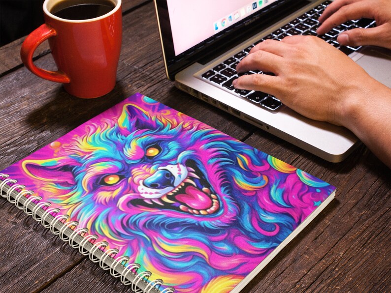 Rainbow Werewolf Spiral Notebook Gift for Halloween Lined Notebook 90s