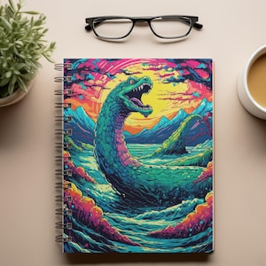 Kleurrijke Loch Ness monster spiraal notebook samenzwering fan cadeau, pop-art dagboek Loch Ness, heldere eigenzinnige Cryptid uniek schattig Cryptid dagboek