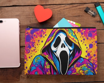 Colorful Horror Zippered Accessory Pouch T-bottom, Travel Makeup Bag, Cosmetic Bag, Cute Pencil Pouch, Travel Pouch, Packing Organization