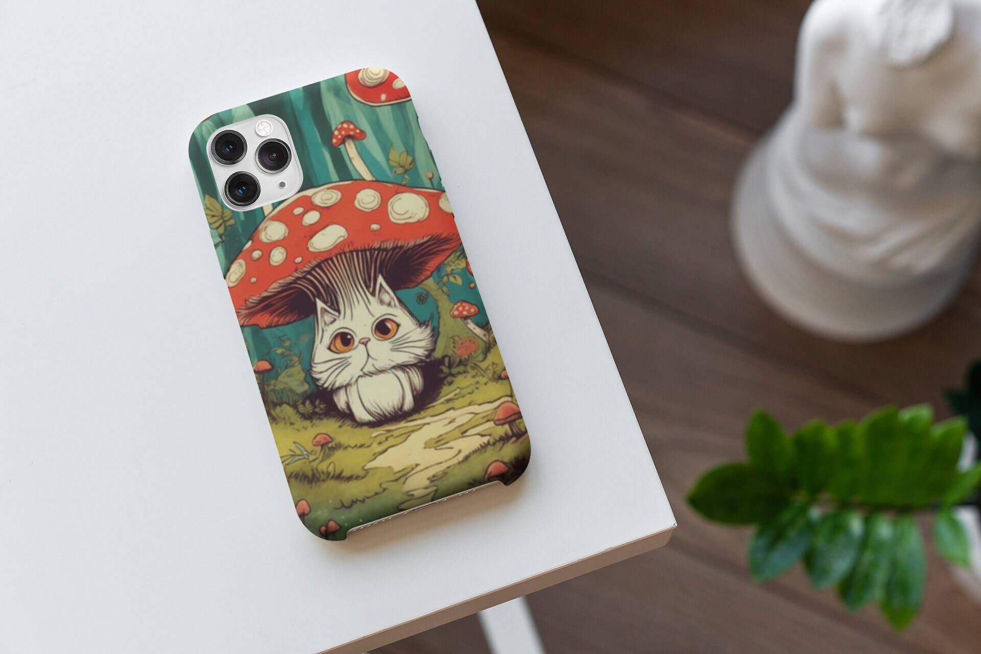 Mushroom Cat Phone Case Magnetic Charging iPhone Pro Max X XR XS 15 14 13 12 11 8, Samsung S20 S21 S22 S23 S24, Google Pixel 5 6 7 8