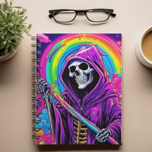 Rainbow Grim Reaper Spiral Notebook | Gift for Halloween | Lined ...