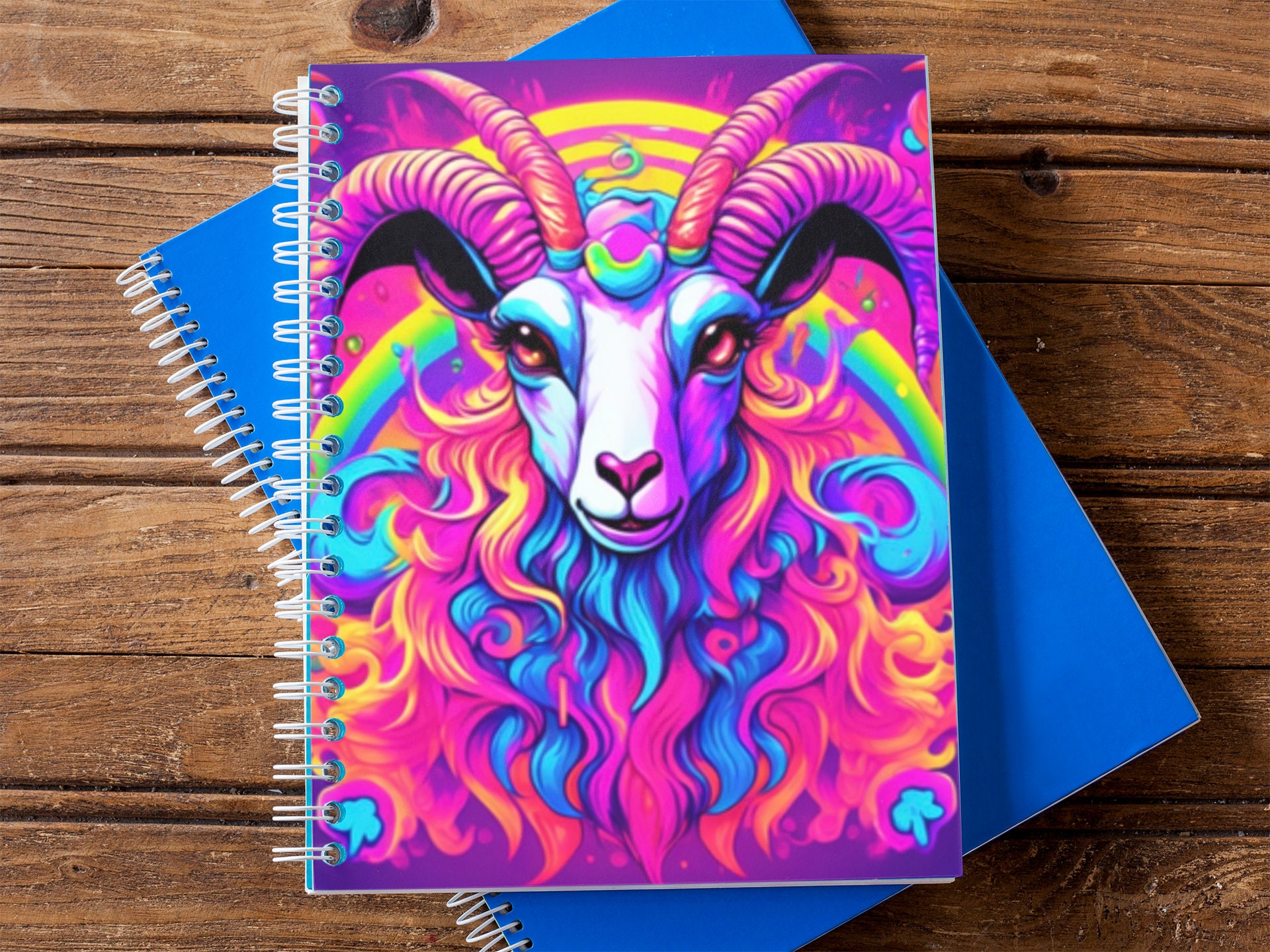 Rainbow Demon Goat Spiral Notebook, Halloween Gift, Quirky Lined ...