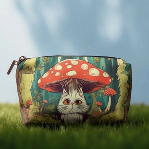 Pilzkatze Reißverschluss-Zubehörbeutel T-Bottom, Reise-Make-up-Tasche, Kosmetiktasche, süße Bleistifttasche, Reisebeutel, Verpackung und Organisation