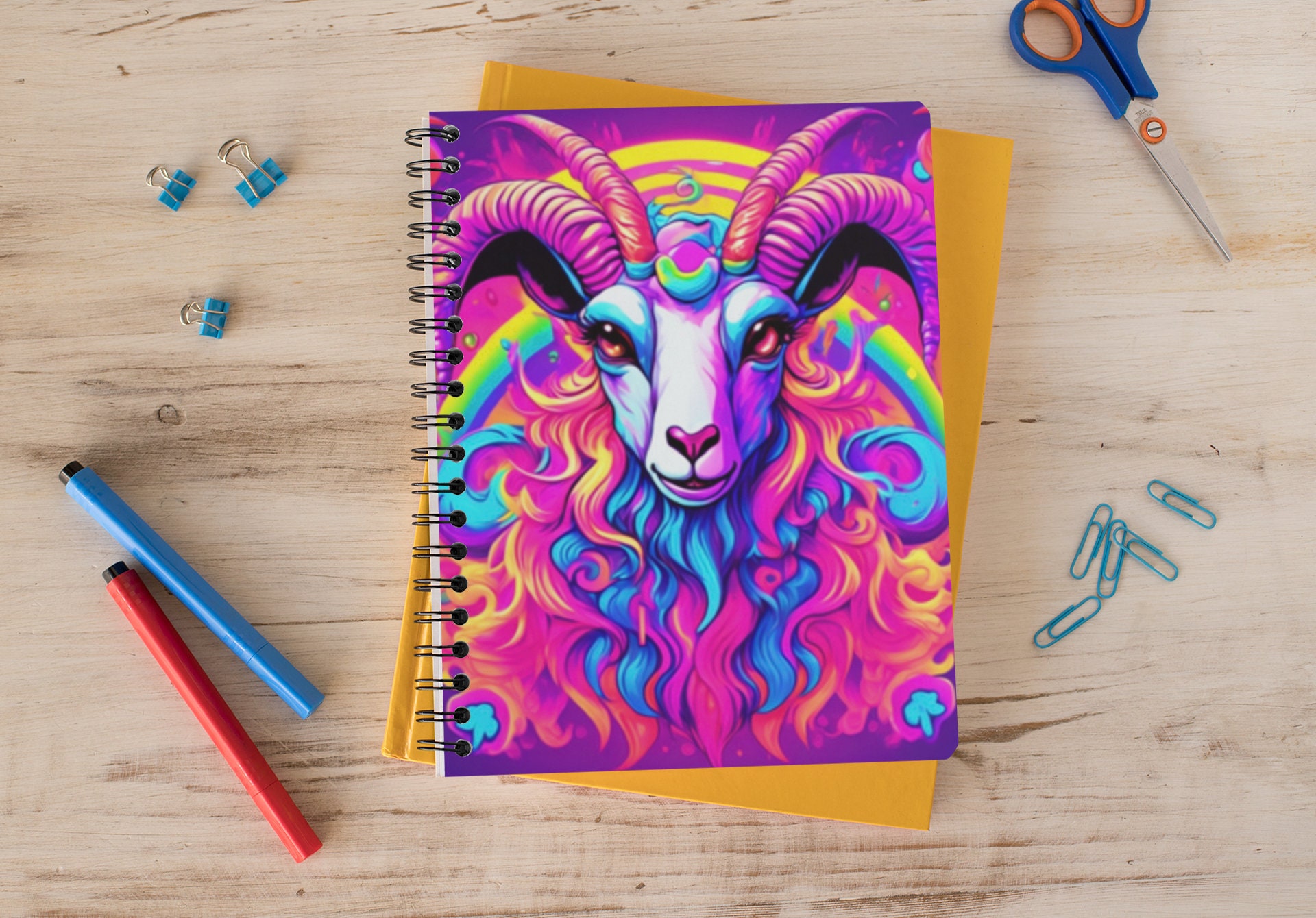 Rainbow Demon Goat Spiral Notebook, Halloween Gift, Quirky Lined ...
