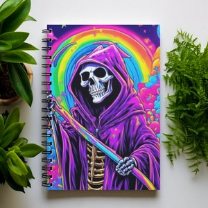 Rainbow Grim Reaper Spiral Notebook | Gift for Halloween | Lined ...