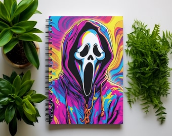 Rainbow Ghost Spiral Notebook | Gift for Halloween | Lined Notebook | 90s Retro Diary | Gothic Journal | School Supplies | Horror Fan Gift
