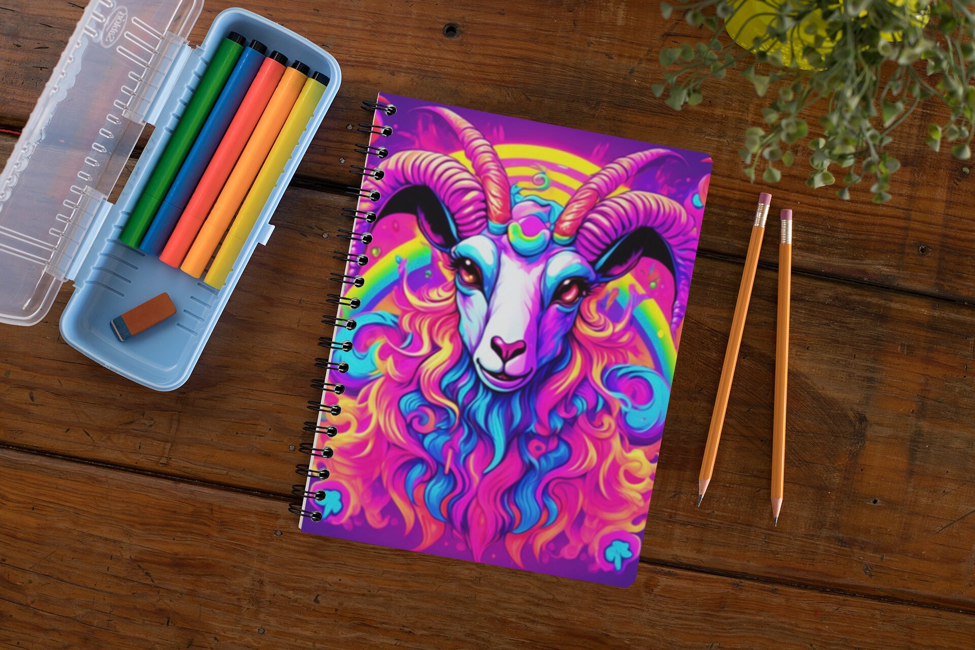 Rainbow Demon Goat Spiral Notebook, Halloween Gift, Quirky Lined ...