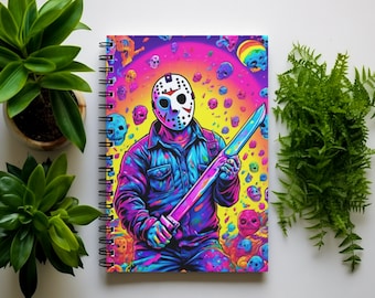 Rainbow Slasher Spiral Notebook Colorful Halloween Gift Lined Notebook Gothic Diary 90s Retro Journal Goth School Supplies Horror Movie Fan