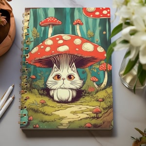 Pilz Kitty Katze Spiralblock | Geschenk für Goth | Skurriles liniertes Notizbuch | süßes, schrulliges Tagebuch | Niedliches Journal | Schulbedarf
