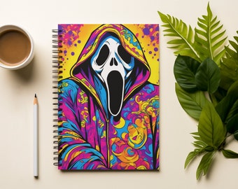 Rainbow Horror Spiral Notebook | Gift for Halloween | Lined Notebook | 90s Retro Diary | Gothic Journal | School Supplies