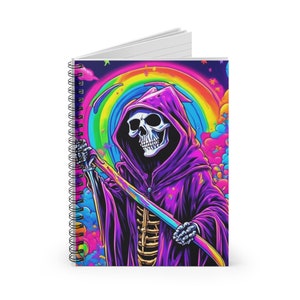 Rainbow Grim Reaper Spiral Notebook | Gift for Halloween | Lined ...