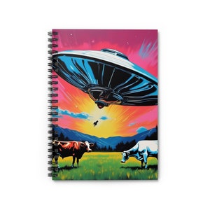 Retro UFO Cow Spiral Notebook, Flying Saucer Art Gift, Lined Notebook ...