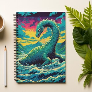 Eigenzinnig Loch Ness-monster spiraal notebook cadeau voor samenzweringsfan, pop-art Nessie-dagboek, helder kleurrijk Cryptid uniek schattig Cryptid-dagboek
