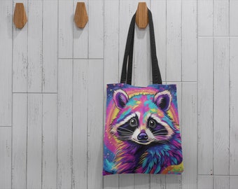 Regenboog wasbeer draagtas jaren 90 retro canvas draagtas prullenbak panda draagtas dierlijke Trick or Treat tas vintage esthetische draagtas leuk halloween cadeau