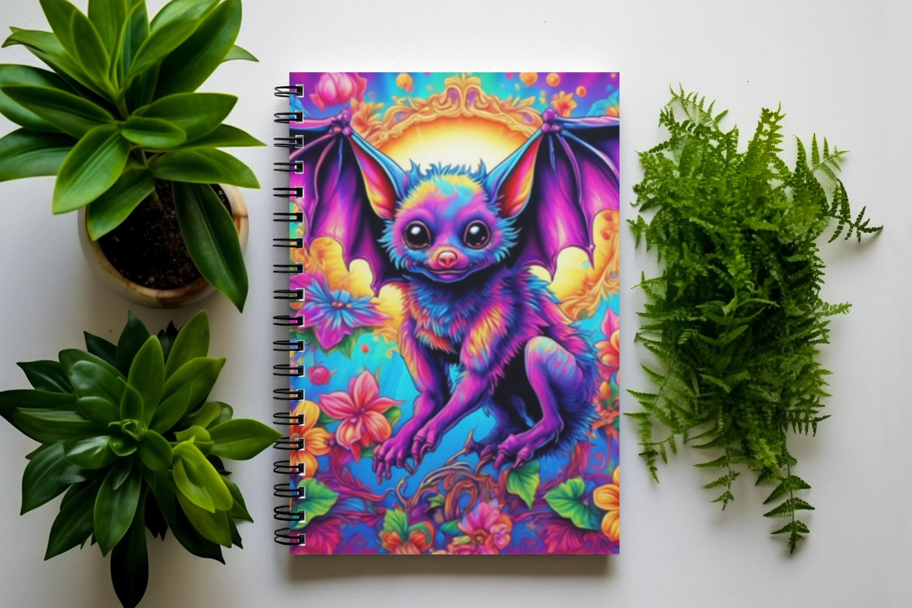 Rainbow Bat Spiral Notebook | Gift for Halloween | Lined Notebook | Diary | Journal | School Supplies | Cute Halloween Diary
