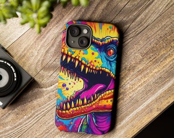 Rainbow Dinosaur Phone Case Magnetic Charging iPhone Pro Max X XR XS 15 14 13 12 11 8, Samsung S20 S21 S22 S23 S24, Google Pixel 5 6 7 8