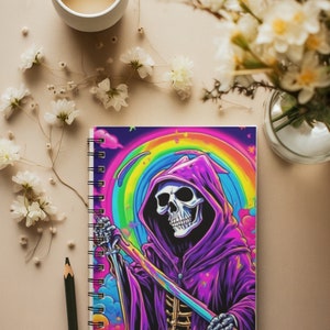Rainbow Grim Reaper Spiral Notebook | Gift for Halloween | Lined ...