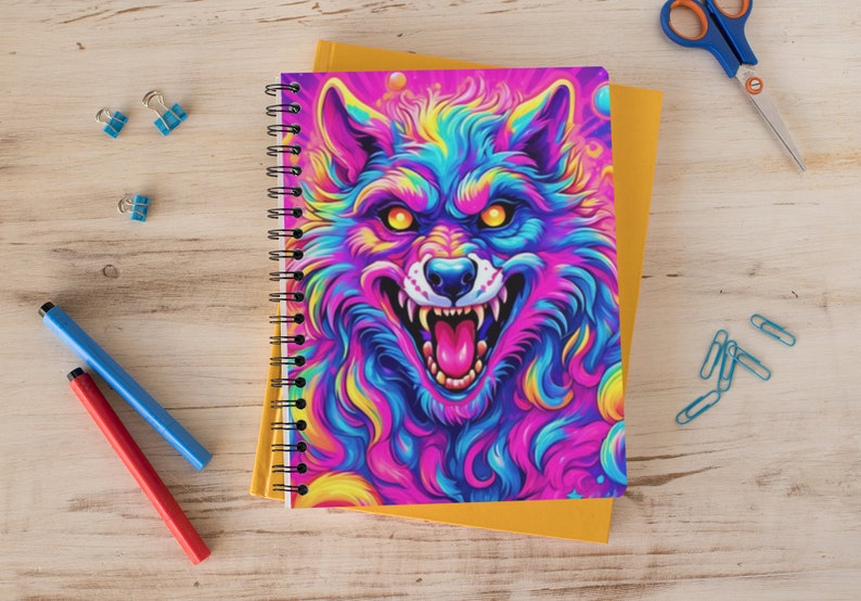 Rainbow Werewolf Spiral Notebook Gift for Halloween Lined Notebook 90s