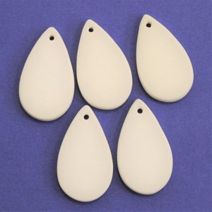 1 3/8&quot; Blank Ceramic Tear Drop Pendants or Tiles with Small Holes, Bisque Base to Paint Decorate or Glaze, For Artists, Necklaces, DIY Gifts