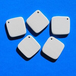1 1/8&quot; Square Ceramic Bisque Pendants or Tiles to Paint, Glaze, or Embellish, Plain Clay Base with Small Holes for Jewelry, Necklace, Charm