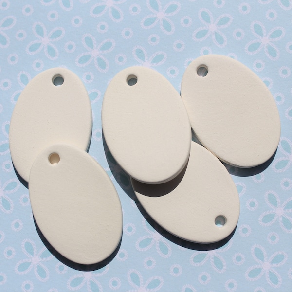 NEW* 1 7/8" Blank Ceramic Oval Pendants - 5 pc. Blank Ceramic Pendants - large holes, blank bisque pendant