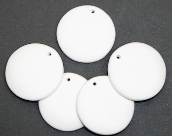 About 1 1/4" Ceramic Bisque Domed Circle Pendant or Tile, Round Blank Jewelry Base With Small Holes for Necklace, Art, DIY Gifts, Crafting