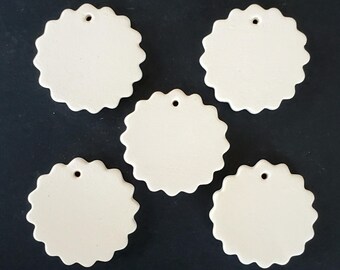 1 3/8" Ceramic Blank Bisque Circle Pendant to Paint or Decorate, Scalloped Circle Tile With Small Holes for Jewelry Making and DIY Art Craft