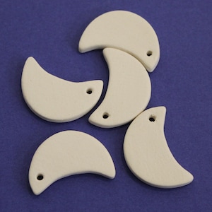 1&quot; Blank Ceramic Moon Pendant Charms or Tiles with Small Holes to Paint, Glaze, Decorate.  Plain Bisque for Jewelry Necklace, Earrings, Gift
