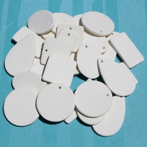 Blank Ceramic Bisque Pendant Mix 15 piece, Circle, Oval, Square, Rectangle, Teardrop, Assorted Clay Jewelry Tiles to Paint or Decorate