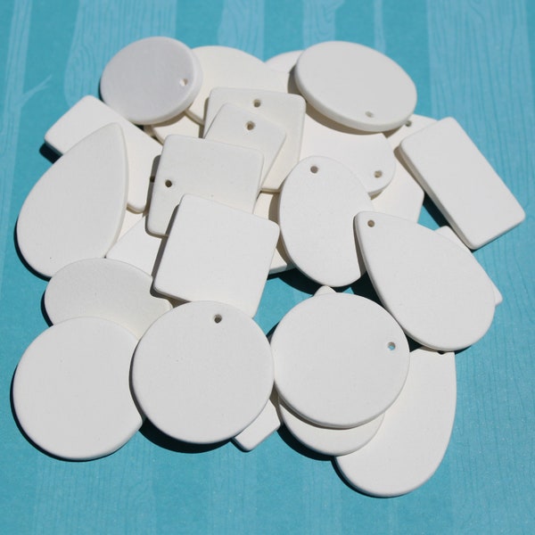 Ceramic Bisque Pendant Mix - 15 piece - Circle, Oval, Square, Rectangle, Teardrop, Blank unglazed tiles