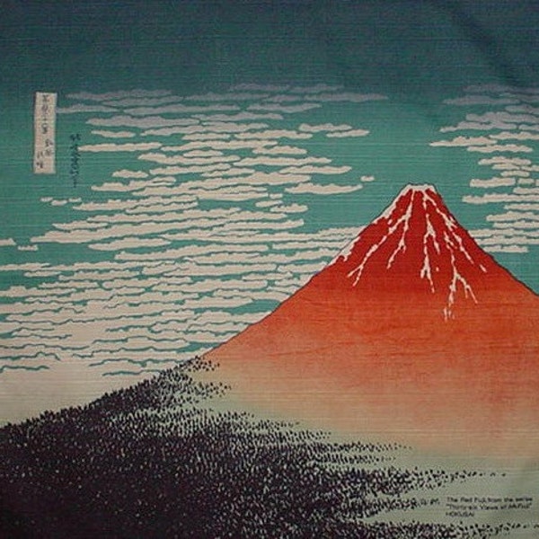 Japan Fabric Furoshiki Hokusai's 'Aka Fuji' Red Fuji Cotton Woodblock Print Fabric 48cm w/Free Insured Shipping