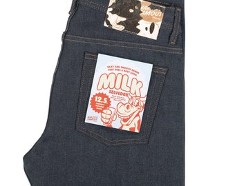 Milk Selvedge, Tiny Pants Keychain w/ milk colored chain stitch hem